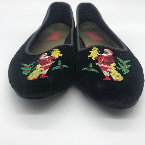 Jingle Belles Black Velvet Santa Smoking Loafers - Picture 5 of 8